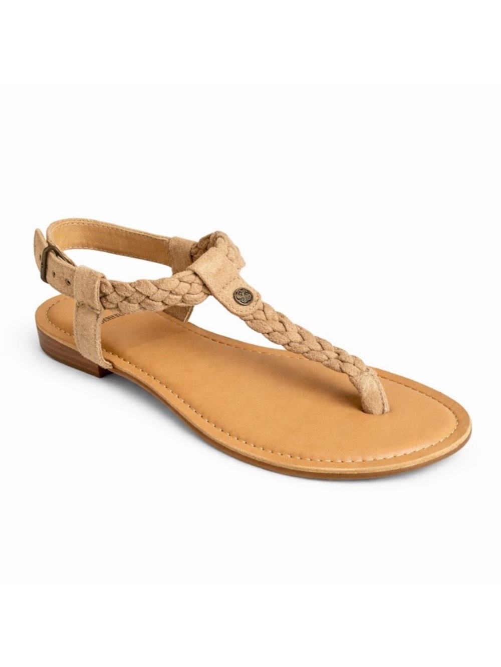 Daisy Fuentes Tan‎ Braided T-Strap Flat Sandals Womens Size 7 Thong Buckle Strap